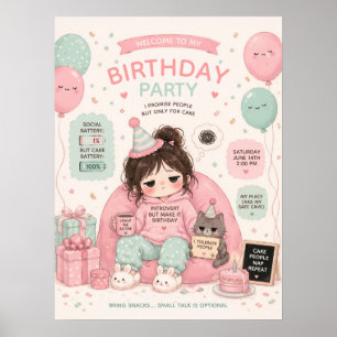 Introvert Social Battery Theme Birthday Party Poster