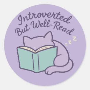 Introverted Book Cat Sticker – Cozy Pastel 