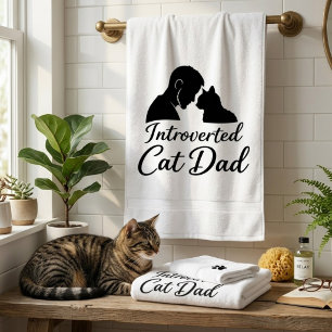 Introverted Cat Dad Vintage Silhouette Minimalist  Bath Towel