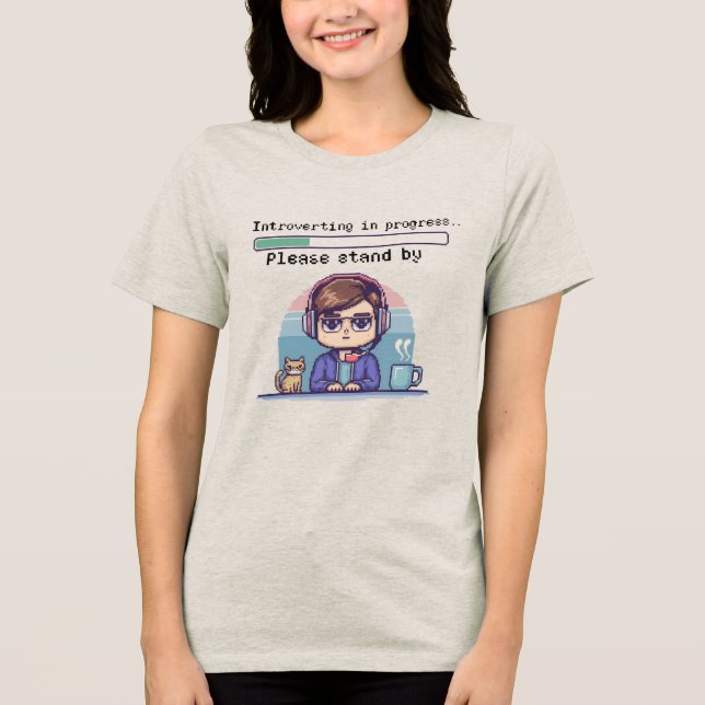 Introverting in Progress – Funny Retro Pixel Tri-Blend Shirt (Front)