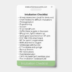 Intubation and Sedation Checklists ID Badge