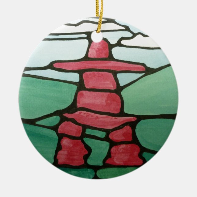 Inukshuk Ceramic Tree Decoration (Front)