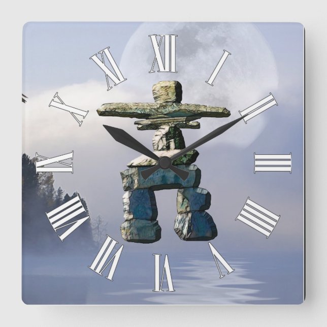 Inukshuk & Wilderness Moon Art Clock (Front)
