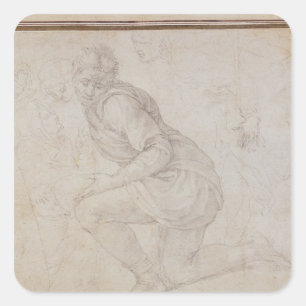 Inv. 5211-75 Fawkener Recto Kneeling man Square Sticker