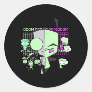 Invader Zim Gir Doom Grid Techno Split Face Art Classic Round Sticker