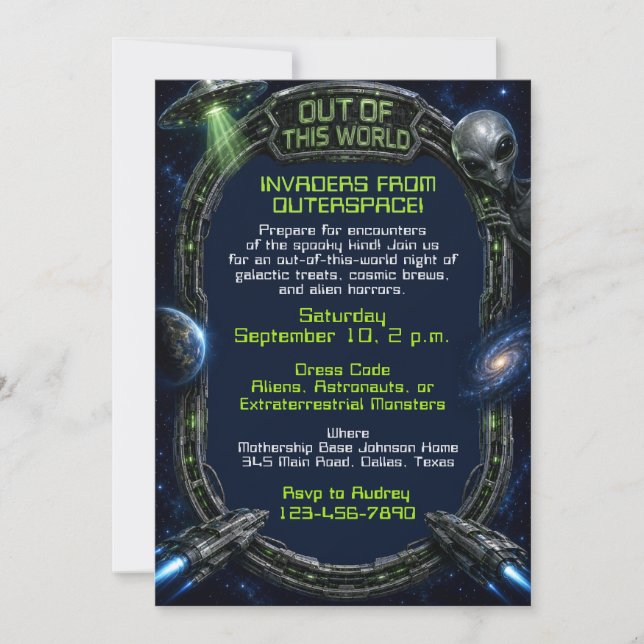 Invaders From Outer Space Halloween Costume Party Invitation (Front)