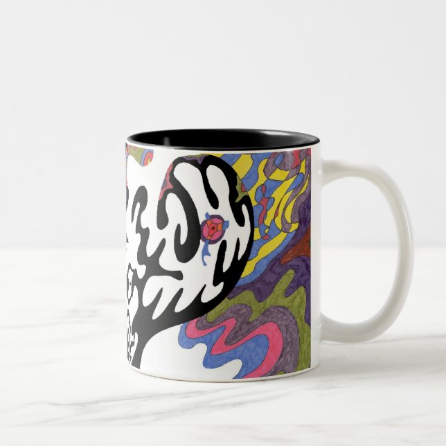 "Invasion" Abstract Art Two-Tone Coffee Mug (Right)