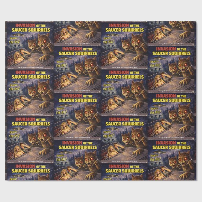 Invasion of the Saucer Squirrels Wrapping Paper (Flat)