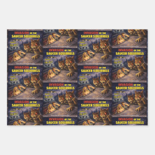 Invasion of the Saucer Squirrels Wrapping Paper Sheet