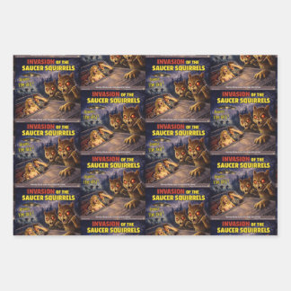 Invasion of the Saucer Squirrels Wrapping Paper Sheet