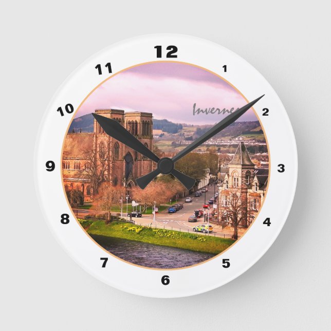 Inverness & Cathedral, Scottish Highlands Capital Round Clock (Front)