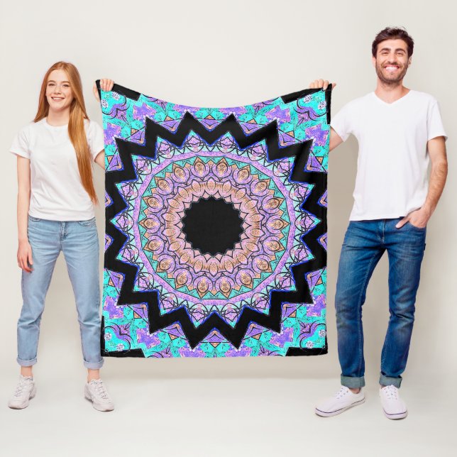 Invert Conflicted Mandala ( Black ) Fleece Blanket (In Situ)