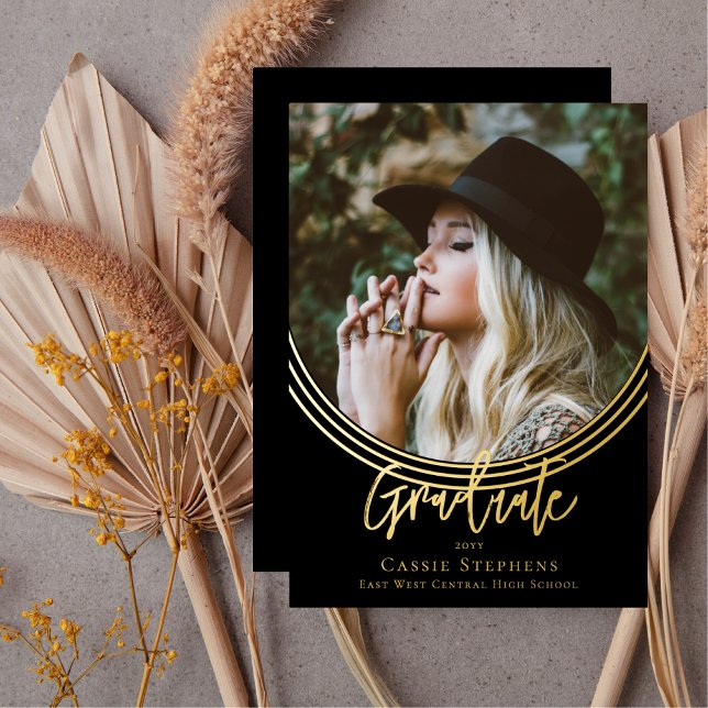 Inverted Arch Trendy Script Graduate Photo  (Inverted Arch Trendy Script Graduate Photo Black Foil Announcement)