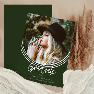 Inverted Arch Trendy Script Graduate Photo Green Invitation