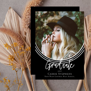 Inverted Arch Trendy Script Graduate Photo Invitation