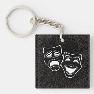 Inverted Black And White Comedy And Tragedy Masks Key Ring