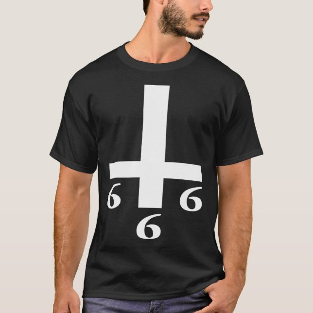 Inverted Cross 666 Upside Down Satan Antichrist At T-Shirt (Front)