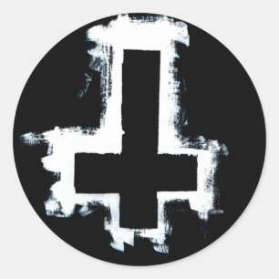 Inverted Cross Stickers, Sheet of Six. Classic Round Sticker