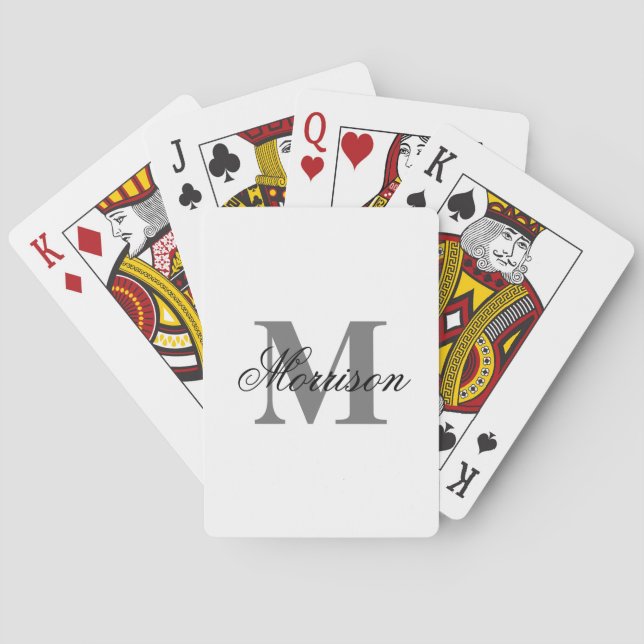 Inverted Grayscale Scripted Monogram Playing Cards (Back)