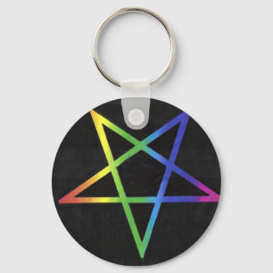 Inverted rainbow pentagram keyring