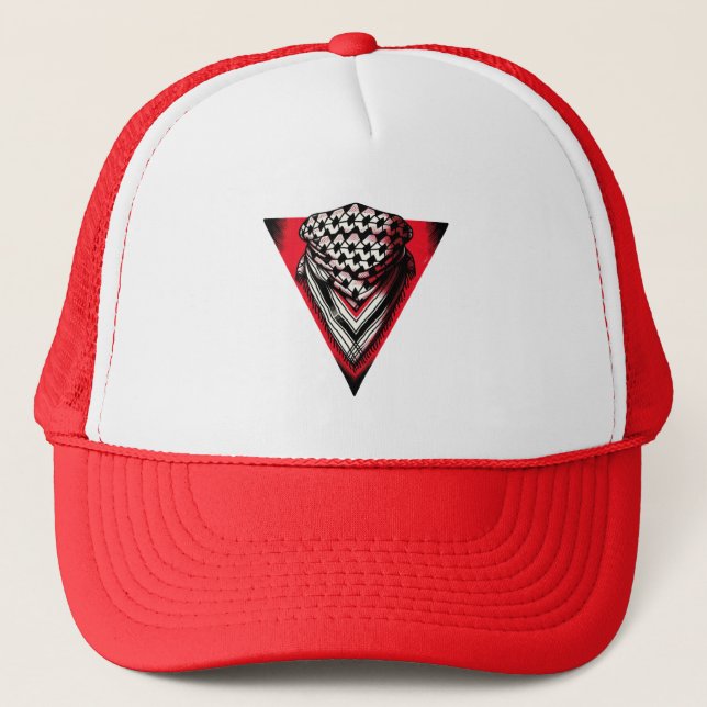 Inverted Red Triangle keffiyeh Trucker Hat (Front)