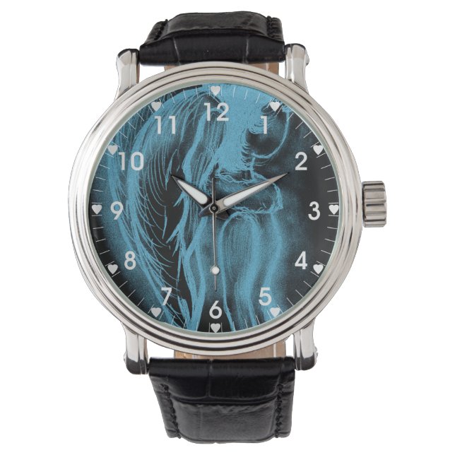 Inverted Sideways Angel in Black and Light Blue Watch (Front)