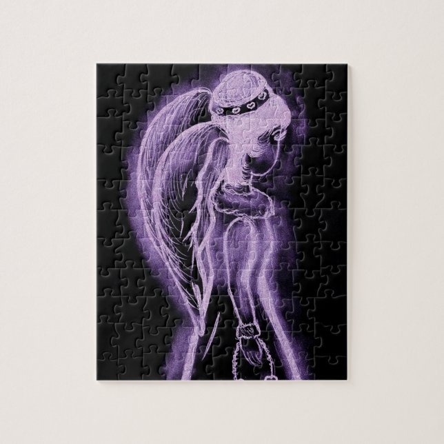 Inverted sideways angel in purple jigsaw puzzle (Vertical)