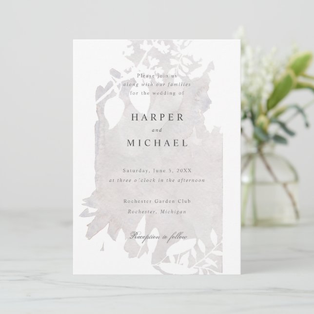 inverted watercolor flowers wedding invitation (Standing Front)