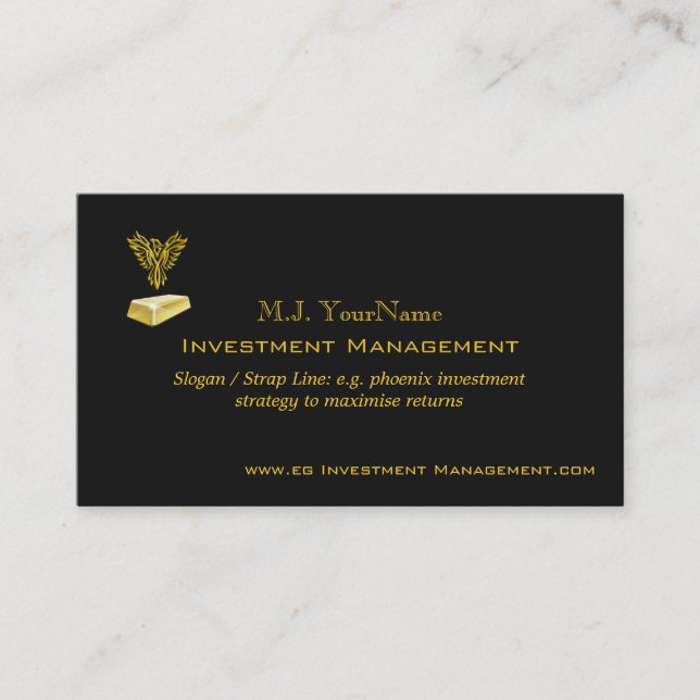 Investment Management luxury gold on black Phoenix Business Card (Front)