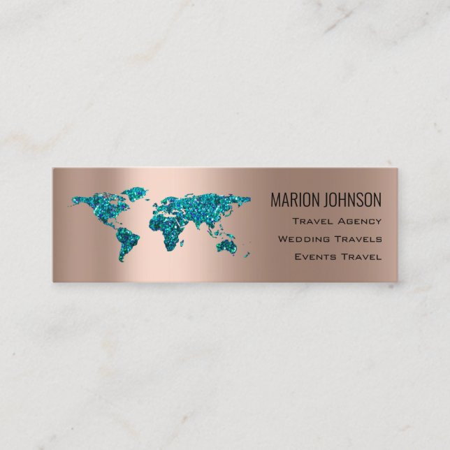 Investments Finance Travelling Blog World Map Gold Mini Business Card (Front)