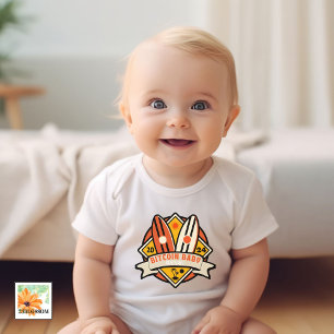investor baby with name surf boards beach bodysuit