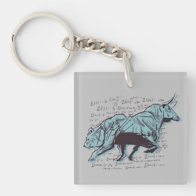 Investor Bull and Bear Stock Market Trading  Key Ring (Front)