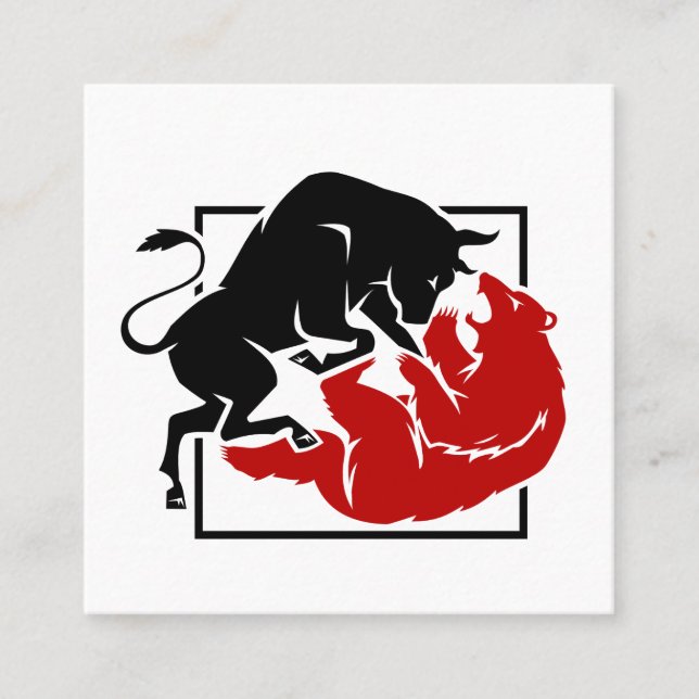 Investor Trading Bull and Bear Market Custom  Square Business Card (Front)