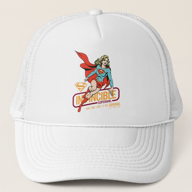 Invincible Supergirl Retro Graphic Trucker Hat (Front)