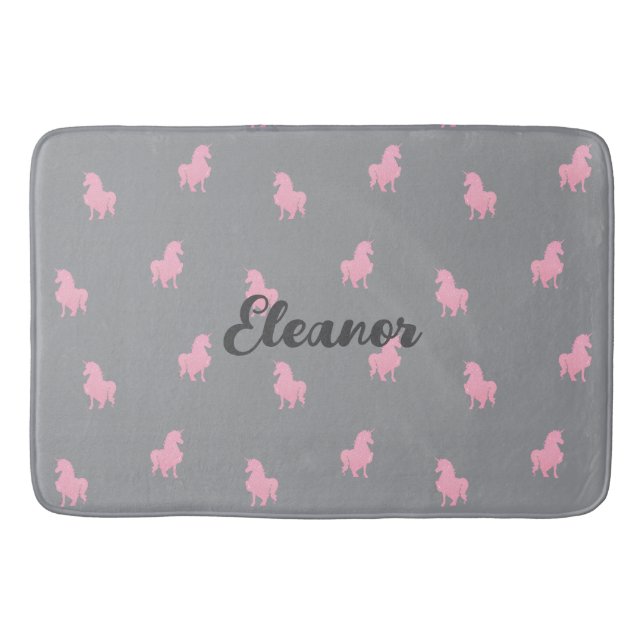 Invisible Pink Unicorn on Grey Bath Mat (Front)