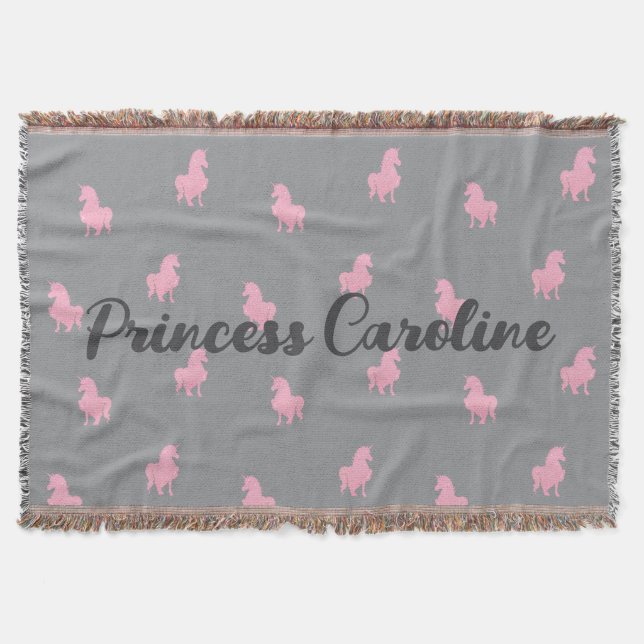 Invisible Pink Unicorn on Grey Throw Blanket (Front)