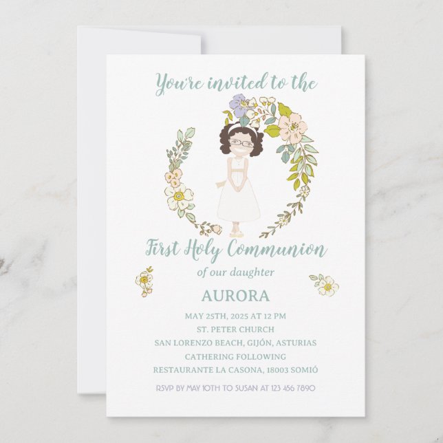 Invitación AURORA Primera Comunión Invitation (Front)
