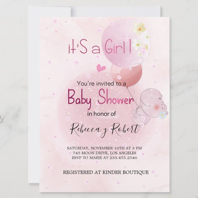 INVITACIÓN BABY SHOWER CUTE HIPO. FOR BABY GIRL INVITATION (Front)