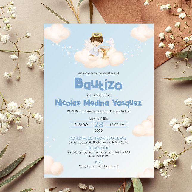 Invitacion Bautizo Boy Angel Catholic Baptism Invitation (Creator Uploaded)