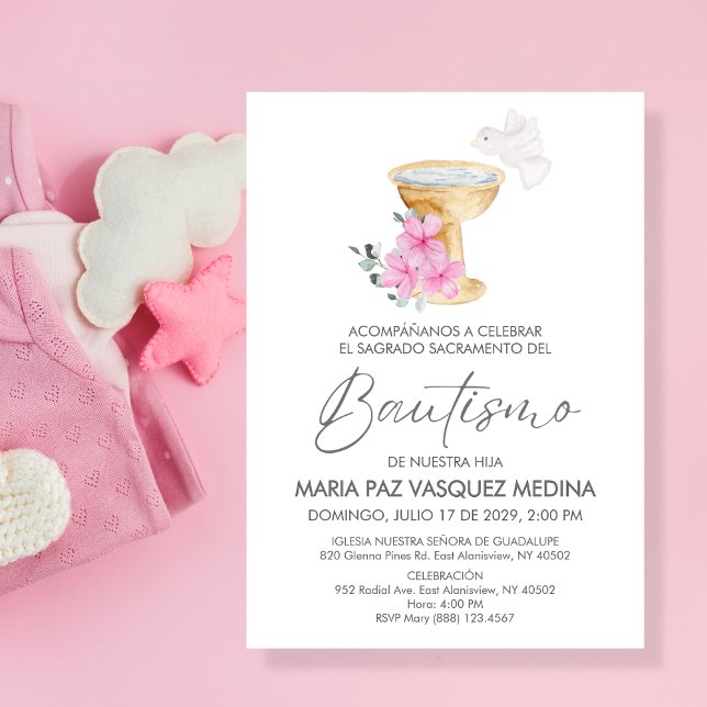 Invitacion Bautizo Chalice Pink Flowers Baptism  Invitation (Creator Uploaded)