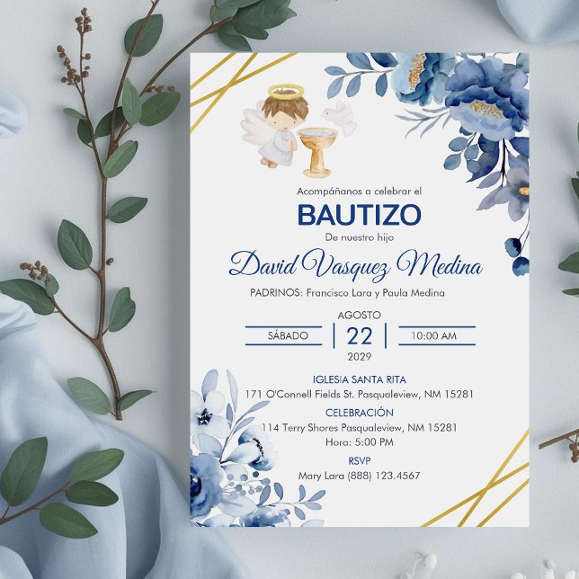 Invitacion Bautizo Cute Flowers Boy Angel Baptism Invitation (Creator Uploaded)