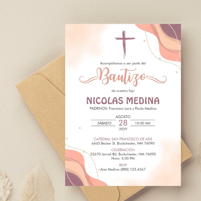 Invitacion Bautizo Elegant Minimalist Boho Baptism Invitation (Creator Uploaded)