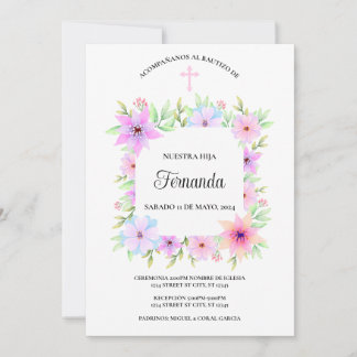 INVITACION BAUTIZO FLORAL INVITATION