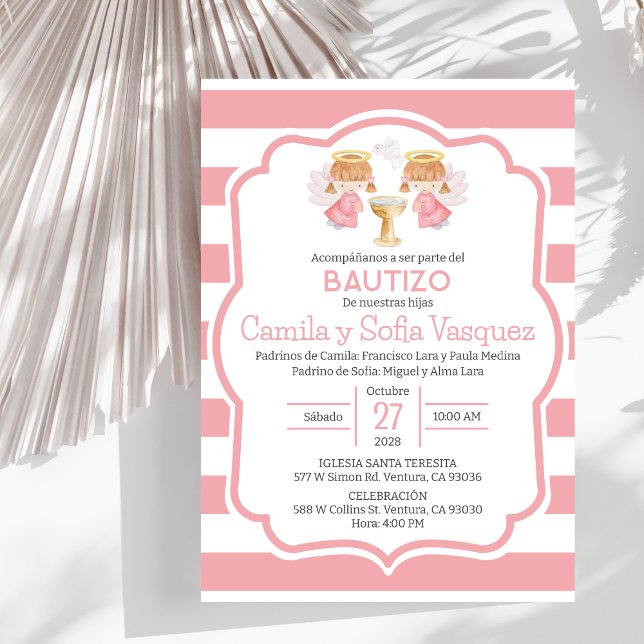 Invitacion Bautizo niñas Baptism Cute Twin Angels Invitation (Creator Uploaded)