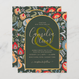 invitación bilingüe de boda de flores popular,