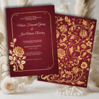 Invitación Boda Marsala Dorada Rosas