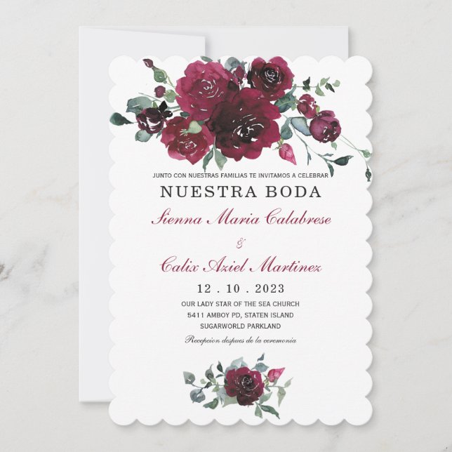 Invitación boda marsala en español invitation (Front)