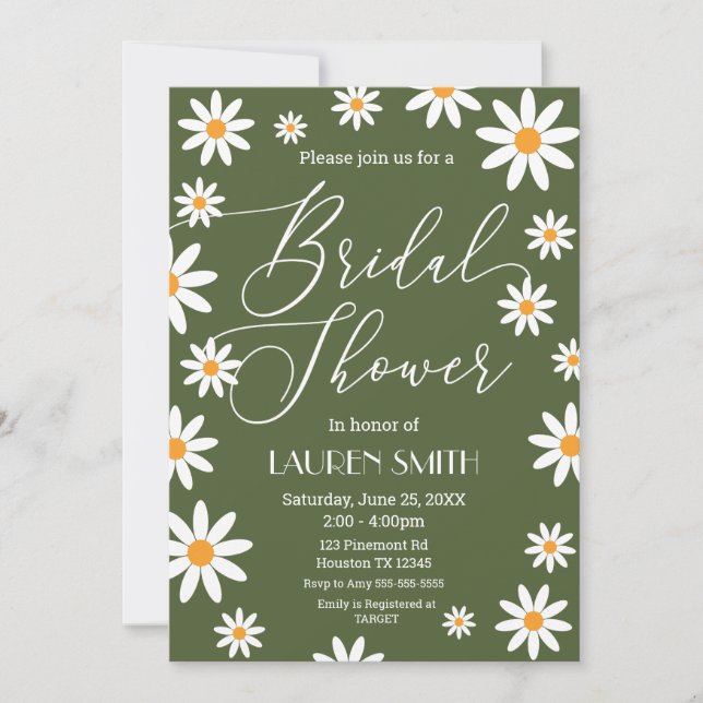 Invitación Boho Daisies Bridal Shower party Invitation (Front)
