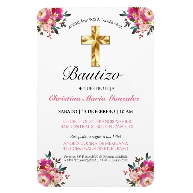 Invitación bonita del bautismo de la cruz del oro magnet (Vertical)