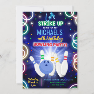 Invitación Bowling, strike up some fun, boy birth Invitation